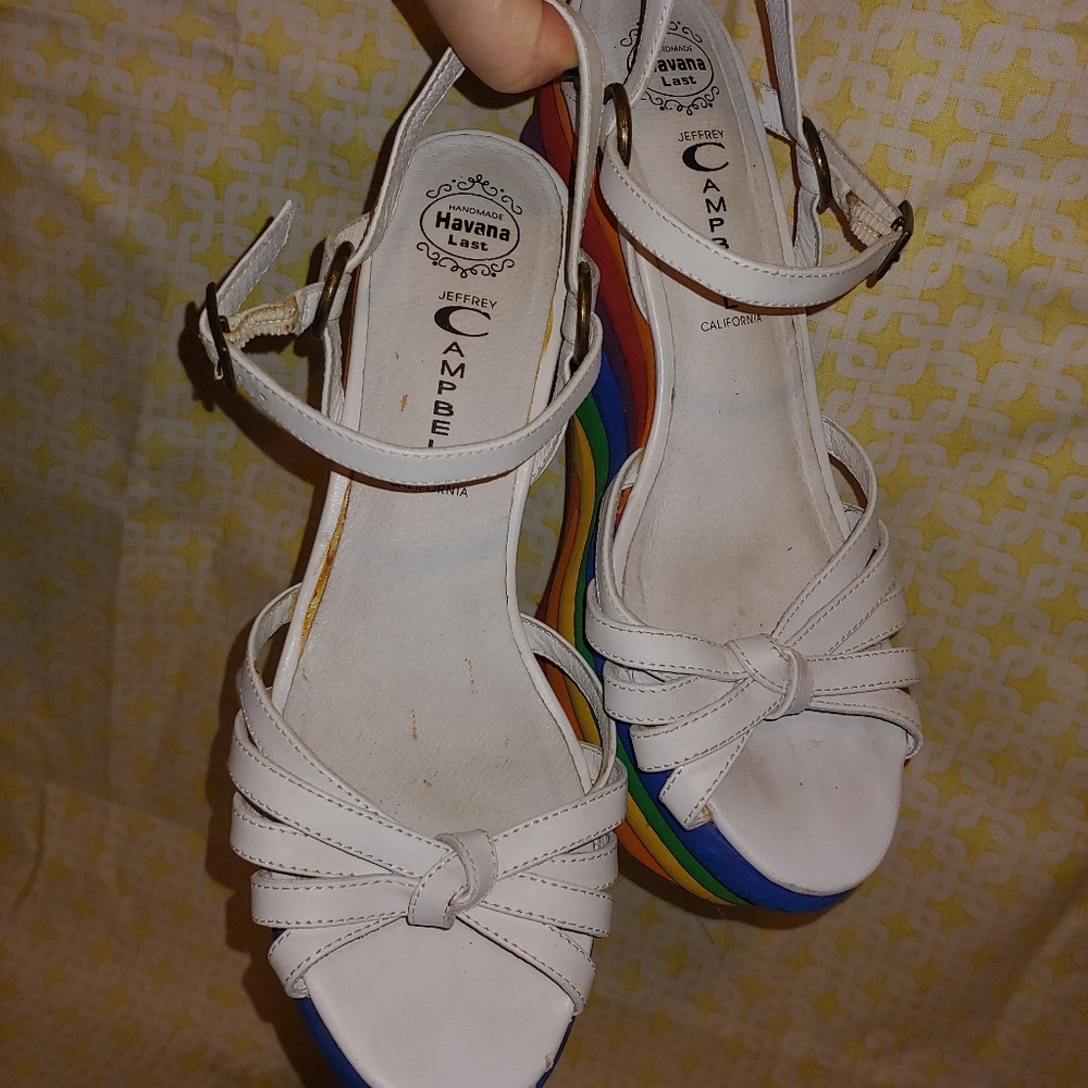 Jeffrey Campbell White Strappy Rainbow Platform Sandals - Picture 3 of 16